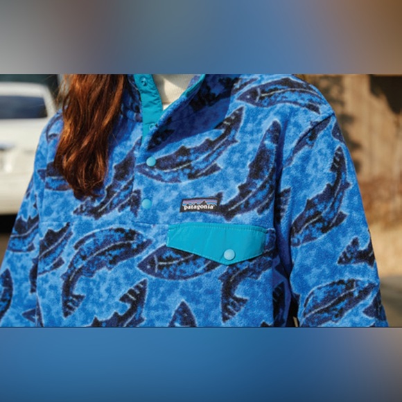 Patagonia Synchilla Snap-T Pullover Women's Size M Leaping Oasis Blue Fish - Picture 2 of 15